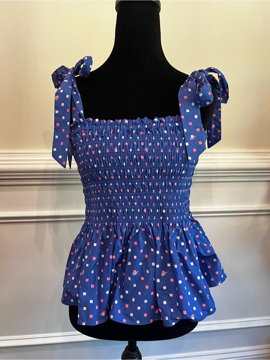 Lilly Pulitzer Tops - Lilly Pulitzer Blue Smocked Tie-Shoulder Peplum Top